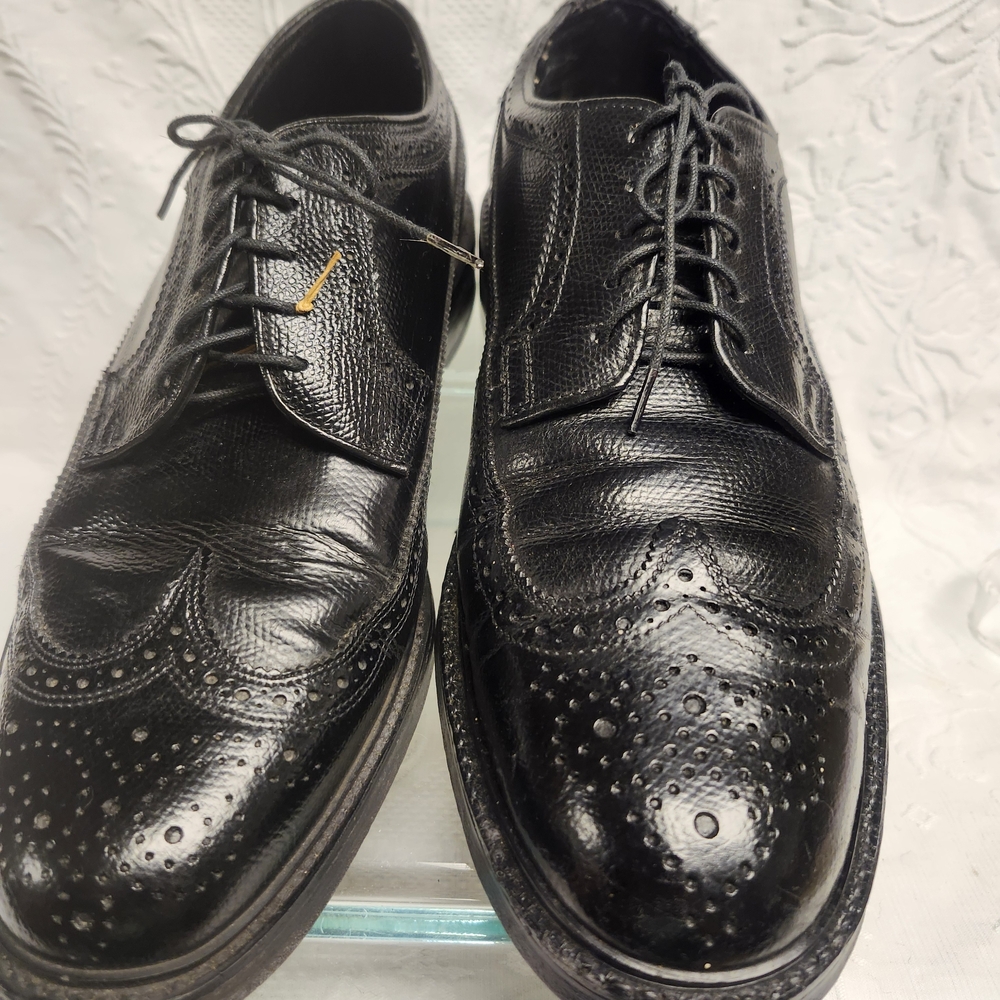 Classic Florscheim Black Leather Brogue Wingtip Men's Shoes